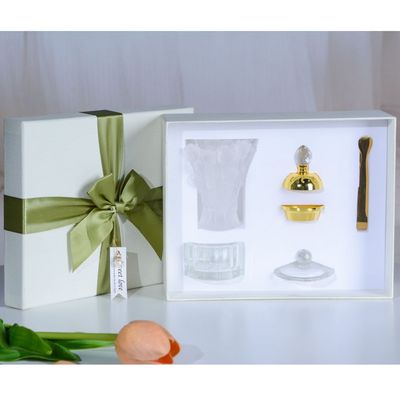 BLISS VIE Crystal Glass Bakhoor Incense Burner - Gift Set - Rose White Colour