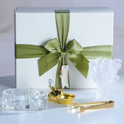 BLISS VIE Crystal Glass Bakhoor Incense Burner - Gift Set - Rose White Colour