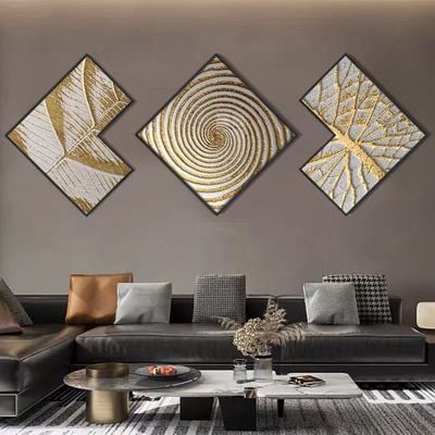 مجموعة لوحات حائط هندسية باللونين الأسود والذهبي مكونة من 3 قطع