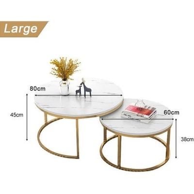 Wooden Twist Modern Designer Marble Top Metal Frame Round Coffee Table (Set of 2)