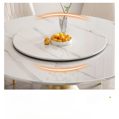 Round Marble Dining Table with Lazy Susan for 6 People -130cm - White