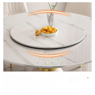 طاولة طعام دائرية من الرخام مع حامل مستدير متحرك ل 4 أشخاص - 130 سم - لون أبيض