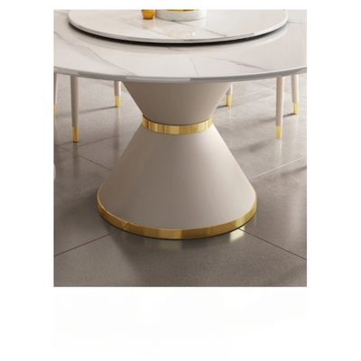 Round Marble Dining Table with Lazy Susan for 6 People -130cm - White