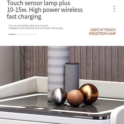 Smart Nightstand Bedside Table in One Drawer with LED Light, Wireless Charging, USB Ports - White