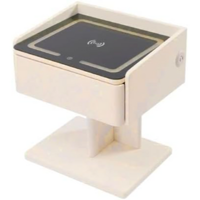 Smart Nightstand Bedside Table in One Drawer with LED Light, Wireless Charging, USB Ports - Beige