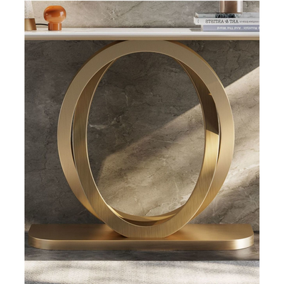 Console Table, Matte Gold Metal Base with Marble Top 140W * 87H * 30D cm