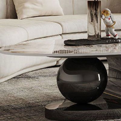 Set of Two Luxury European's Style Round Oval Coffee Table in Marble Top  - Black