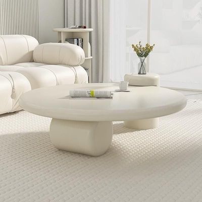 Round White Coffee Table with Light for Living room 