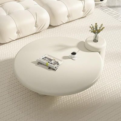 Round White Coffee Table with Light for Living room 