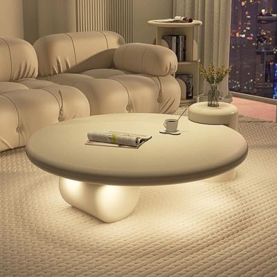 Round White Coffee Table with Light for Living room 