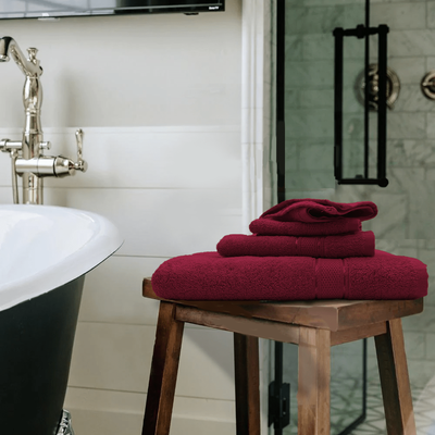 Daffodil Face Towel (30 x 30 Cm) Hand Towel (40 x 60 Cm) Bath Towel (70 x 140 Cm) Burgundy Stripe Diamond Dobby 100% Cotton -  (Set of 3) 500 Gsm