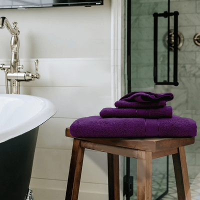 Daffodil Face Towel (30 x 30 Cm) Hand Towel (40 x 60 Cm) Bath Towel (70 x 140 Cm) Purple Stripe Diamond Dobby 100% Cotton -  (Set of 3) 500 Gsm