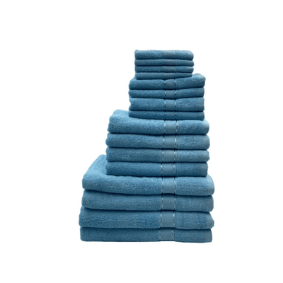 Daffodil Face Towel (30 x 30 Cm) Hand Towel (40 x 60 Cm) Bath Towel (70 x 140 Cm) Hand Towel (60 x 110 Cm) light blue Stripe Diamond Dobby 100% Cotton - (Set of 16) 500 Gsm