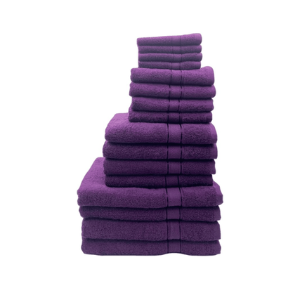 Daffodil Face Towel (30 x 30 Cm) Hand Towel (40 x 60 Cm) Bath Towel (70 x 140 Cm) Hand Towel (60 x 110 Cm) Purple Stripe Diamond Dobby 100% Cotton - (Set of 16) 500 Gsm