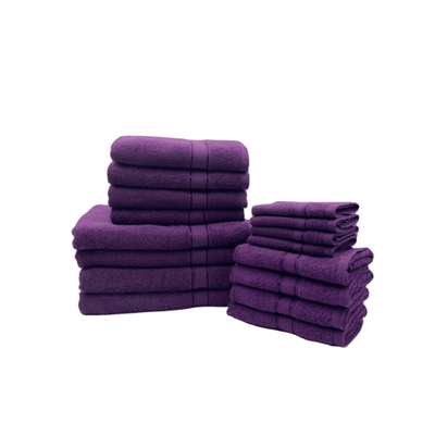 Daffodil Face Towel (30 x 30 Cm) Hand Towel (40 x 60 Cm) Bath Towel (70 x 140 Cm) Hand Towel (60 x 110 Cm) Purple Stripe Diamond Dobby 100% Cotton - (Set of 16) 500 Gsm