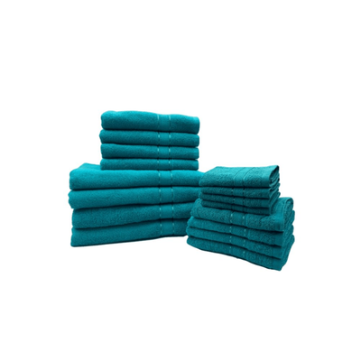 Daffodil Face Towel (30 x 30 Cm) Hand Towel (40 x 60 Cm) Bath Towel (70 x 140 Cm) Hand Towel (60 x 110 Cm) Turquoise Blue Stripe Diamond Dobby 100% Cotton - (Set of 16) 500 Gsm