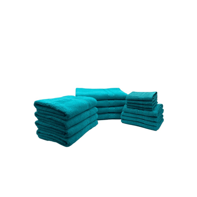 Daffodil Face Towel (30 x 30 Cm) Hand Towel (40 x 60 Cm) Bath Towel (70 x 140 Cm) Hand Towel (60 x 110 Cm) Turquoise Blue Stripe Diamond Dobby 100% Cotton - (Set of 16) 500 Gsm
