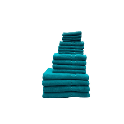 Daffodil Face Towel (30 x 30 Cm) Hand Towel (40 x 60 Cm) Bath Towel (70 x 140 Cm) Hand Towel (60 x 110 Cm) Turquoise Blue Stripe Diamond Dobby 100% Cotton - (Set of 16) 500 Gsm