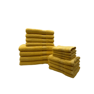 Daffodil Face Towel (30 x 30 Cm) Hand Towel (40 x 60 Cm) Bath Towel (70 x 140 Cm) Hand Towel (60 x 110 Cm) Yellow Stripe Diamond Dobby 100% Cotton - (Set of 16) 500 Gsm