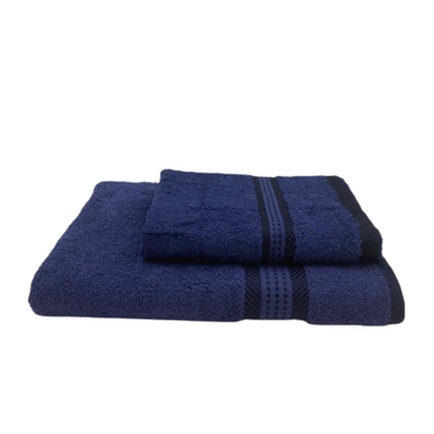 Daffodil Hand Towel (40 x 70 Cm) Bath Towel (70 x 140 Cm) Blue Stripe Diamond Dobby 100% Cotton - (Set of 2) 500 Gsm