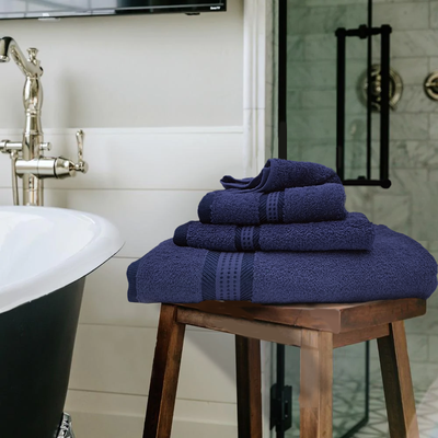Daffodil Hand Towel (40 x 70 Cm) Bath Towel (70 x 140 Cm) Blue Stripe Diamond Dobby 100% Cotton - (Set of 2) 500 Gsm