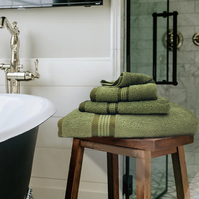 Daffodil Hand Towel (40 x 70 Cm) Bath Towel (70 x 140 Cm) Green Stripe Diamond Dobby 100% Cotton - (Set of 2) 500 Gsm