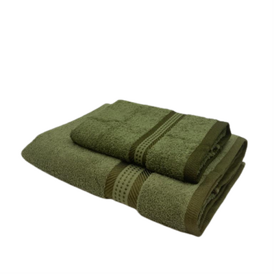 Daffodil Hand Towel (40 x 70 Cm) Bath Towel (70 x 140 Cm) Green Stripe Diamond Dobby 100% Cotton - (Set of 2) 500 Gsm