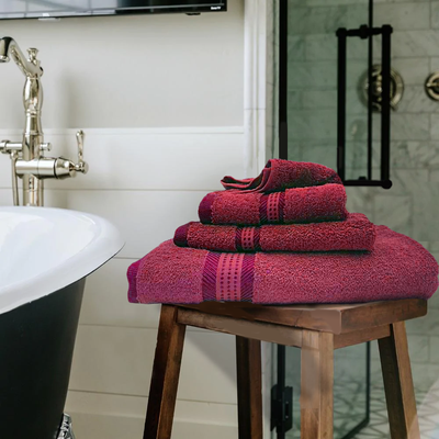 Daffodil Hand Towel (40 x 70 Cm) Bath Towel (70 x 140 Cm) Pink Stripe Diamond Dobby 100% Cotton - (Set of 2) 500 Gsm
