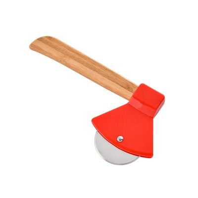 Axe Pizza Cutter with Bamboo Handle, Sharp Steel Rotating Blade
