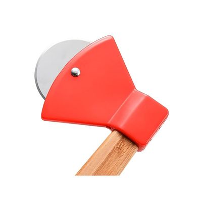 Axe Pizza Cutter with Bamboo Handle, Sharp Steel Rotating Blade