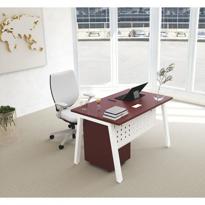 Mahmayi Bentuk Modern Workstation - Multi-Functional MDF Desk with Smart Cable Management, Secure & Robust - Ideal for Home and Office Use (Apple Cherry - With Drawer, 140cms)