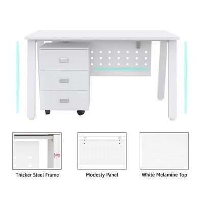 Mahmayi Bentuk 139-18 White Modern Workstation - Multi-Functional MDF Desk with Smart Cable Management, Secure & Robust - Ideal for Home and Office Use (With Drawer)