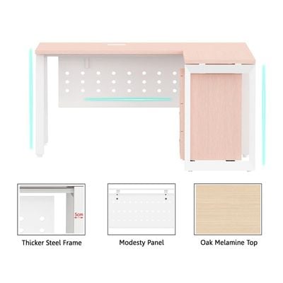 Mahmayi Bentuk 139-14L Modern Workstation - Multi-Functional MDF Desk with Smart Cable Management, Secure & Robust - Ideal for Home and Office Use (Oak, With Drawer)