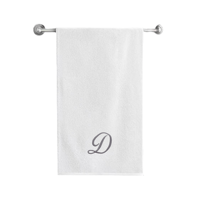 Iris Embroidered For You Bath Towel (70 x 140 Cm) White Letter "D" Silver Thread Ballantines Font 100% Cotton - (Set of 1) 600 Gsm