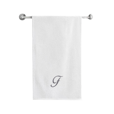 Iris Embroidered For You Bath Towel (70 x 140 Cm) White Letter "F" Silver Thread Ballantines Font 100% Cotton - (Set of 1) 600 Gsm