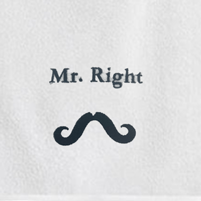 Iris Embroidered For You Bath Towel (70 x 140 Cm) White Mr. Right Black Thread 100% Cotton - (Set of 1) 600 Gsm
