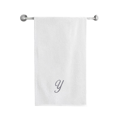 Iris Embroidered For You Bath Towel (70 x 140 Cm) White Letter "Y" Silver Thread Ballantines Font 100% Cotton - (Set of 1) 600 Gsm