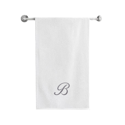 Iris Embroidered For You Bath Towel (70 x 140 Cm) White Letter "B" Silver Thread Ballantines Font 100% Cotton - (Set of 1) 600 Gsm