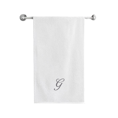 Iris Embroidered For You Bath Towel (70 x 140 Cm) White Letter "G" Silver Thread Ballantines Font 100% Cotton - (Set of 1) 600 Gsm