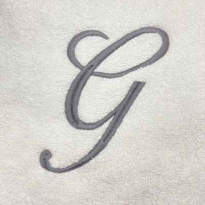 Iris Embroidered For You Bath Towel (70 x 140 Cm) White Letter "G" Silver Thread Ballantines Font 100% Cotton - (Set of 1) 600 Gsm