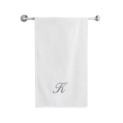 Iris Embroidered For You Bath Towel (70 x 140 Cm) White Letter "K" Silver Thread Ballantines Font 100% Cotton - (Set of 1) 600 Gsm