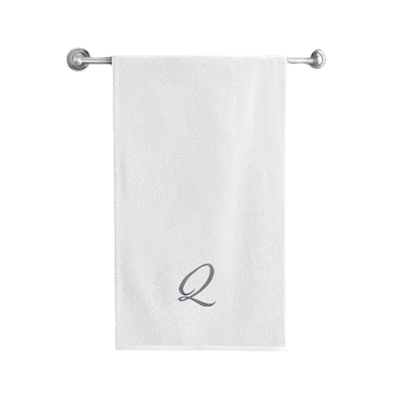 Iris Embroidered For You Bath Towel (70 x 140 Cm) White Letter "Q" Silver Thread Ballantines Font 100% Cotton - (Set of 1) 600 Gsm