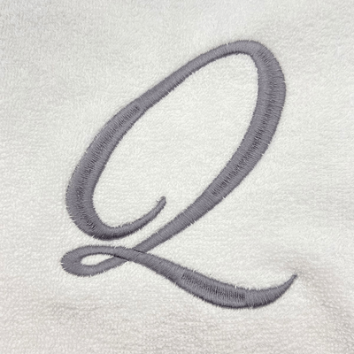 Iris Embroidered For You Bath Towel (70 x 140 Cm) White Letter "Q" Silver Thread Ballantines Font 100% Cotton - (Set of 1) 600 Gsm