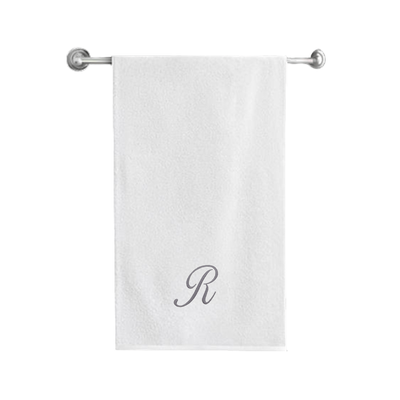 Iris Embroidered For You Bath Towel (70 x 140 Cm) White Letter "R" Silver Thread Ballantines Font 100% Cotton - (Set of 1) 600 Gsm