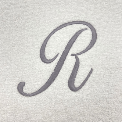 Iris Embroidered For You Bath Towel (70 x 140 Cm) White Letter "R" Silver Thread Ballantines Font 100% Cotton - (Set of 1) 600 Gsm