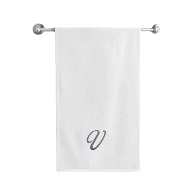 Iris Embroidered For You Bath Towel (70 x 140 Cm) White Letter "V" Silver Thread Ballantines Font 100% Cotton - (Set of 1) 600 Gsm