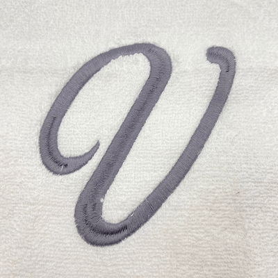 Iris Embroidered For You Bath Towel (70 x 140 Cm) White Letter "V" Silver Thread Ballantines Font 100% Cotton - (Set of 1) 600 Gsm