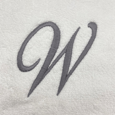 Iris Embroidered For You Bath Towel (70 x 140 Cm) White Letter "W" Silver Thread Ballantines Font 100% Cotton - (Set of 1) 600 Gsm