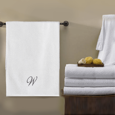 Iris Embroidered For You Bath Towel (70 x 140 Cm) White Letter "W" Silver Thread Ballantines Font 100% Cotton - (Set of 1) 600 Gsm