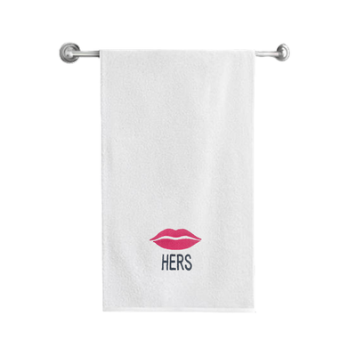 Iris Embroidered For You Bath Towel (70 x 140 Cm) White Her Lips Pink Thread 100% Cotton - (Set of 1) 600 Gsm